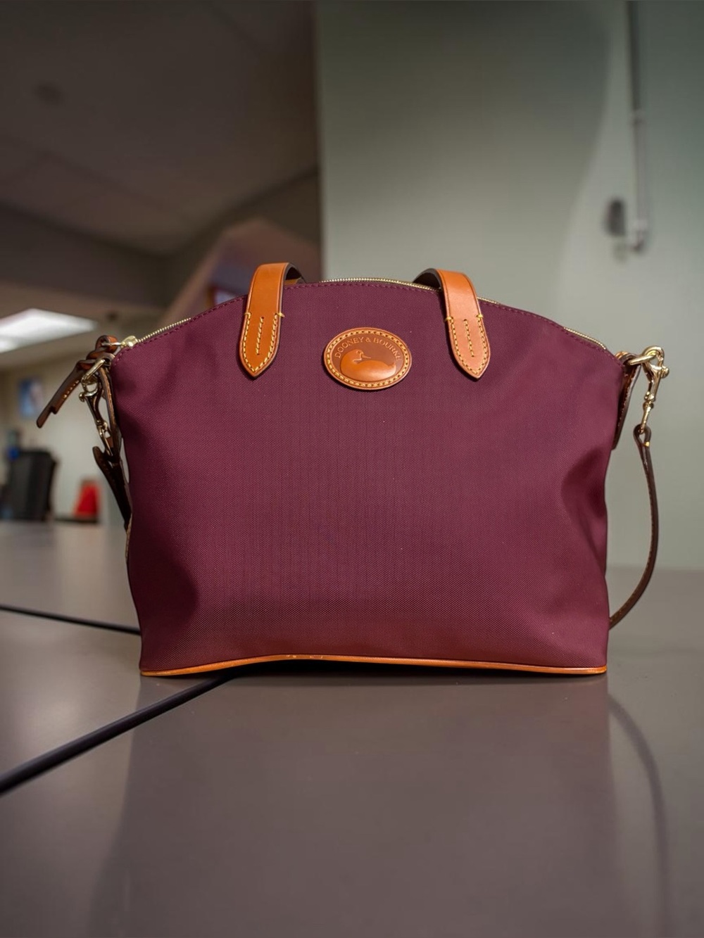 Dooney & Bourke Plum Tote with Tan Leather Trim